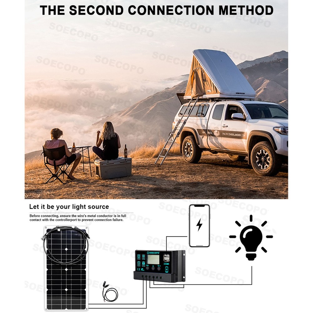SOECOPO 6000W Solar System Kit Flexible Panel 100A Controller, 12V DC to 110V