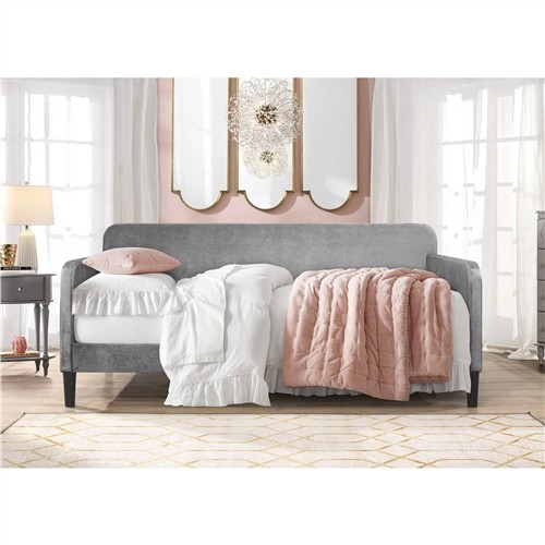 Twin Modern Grey Silver Velvet Upholstered Daybed