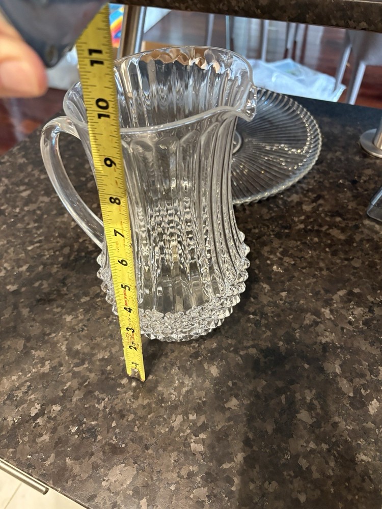 Vintage Glass Water Pitcher With Tray