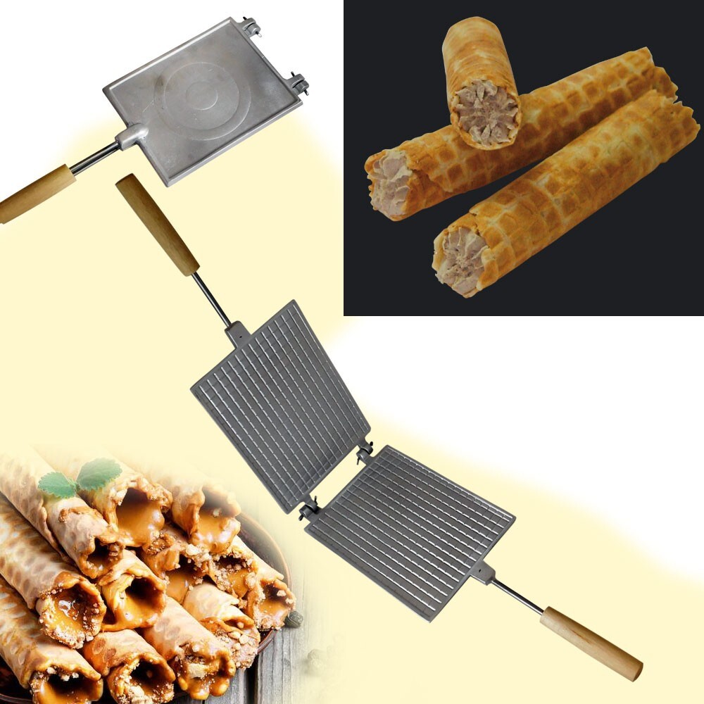 RECTANGULAR ALUMINUM WAFFLE IRON FOR WAFFLE ROLLS MAKING ON THE STOVE