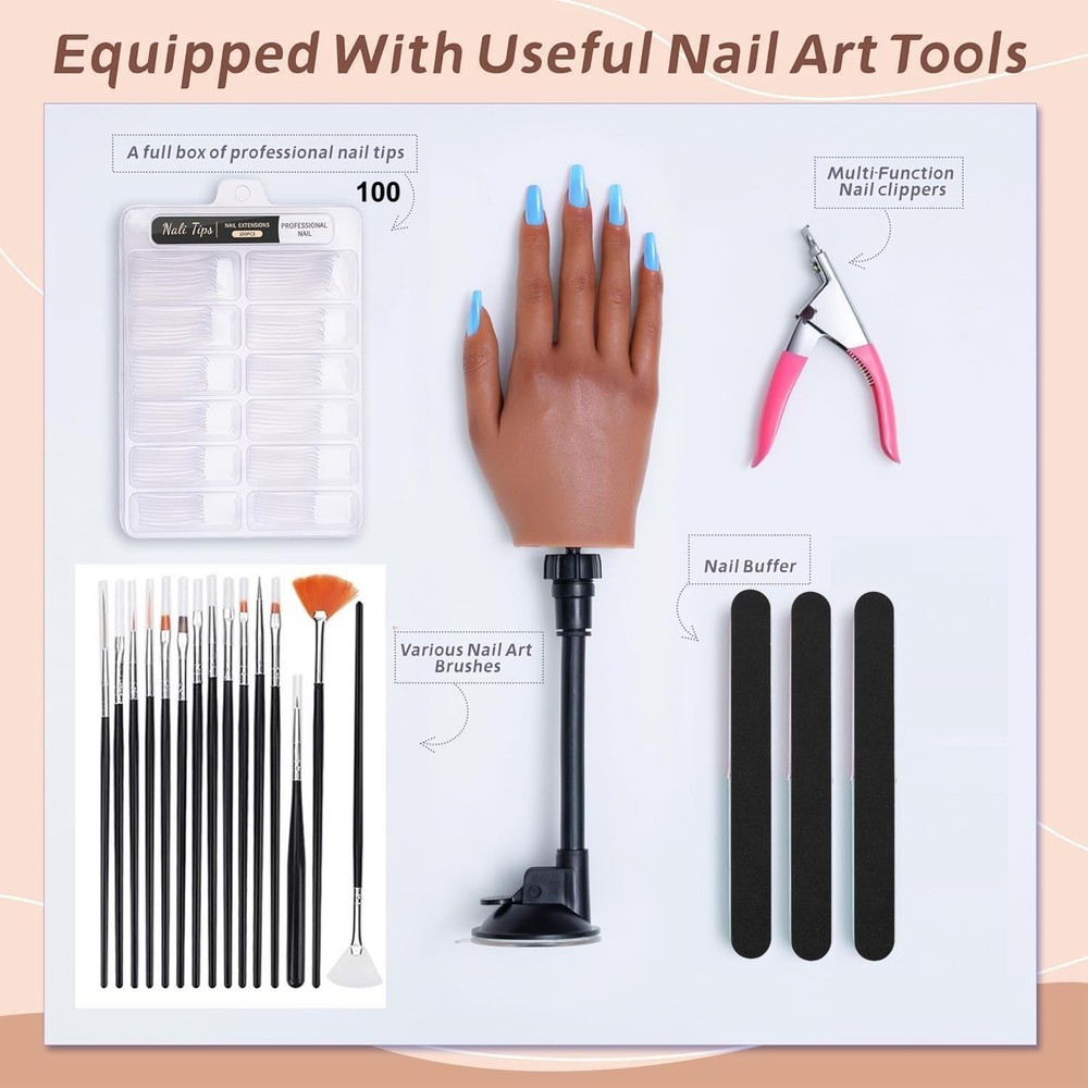 Silicone Practice Hand for Acrylic Nails w/ Bracket Realistic Nail Practice