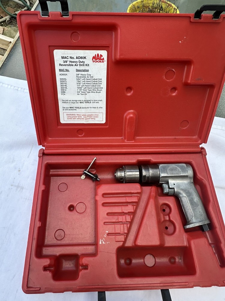 MAC TOOLS HEAVY DUTY PNEUMATIC REVERSIBLE AIR DRILL #AD800 W/case