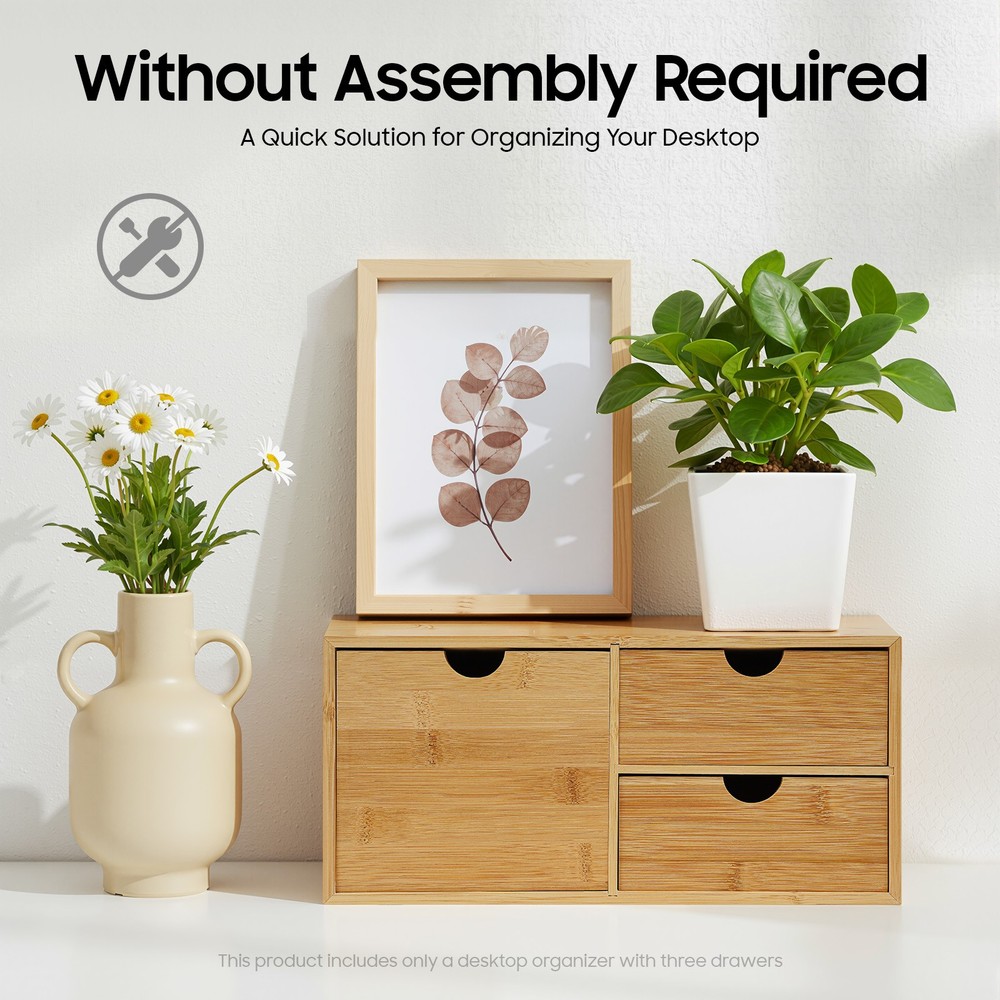 Bamboo Desk Organizer Drawer Tabletop Storage Organization Box Home