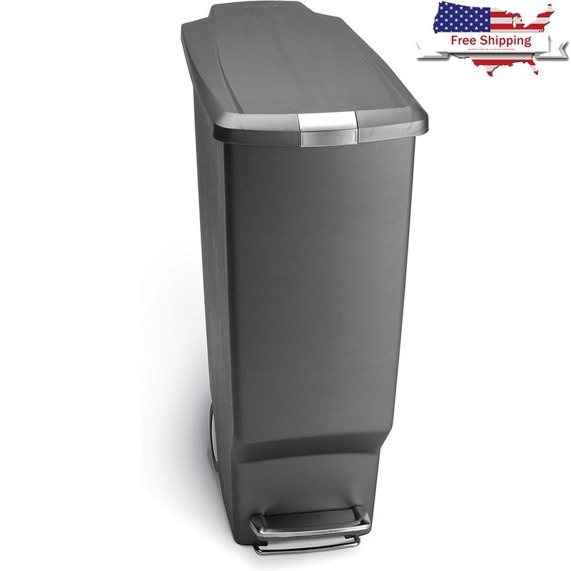 Silent Close Trash Can W/ Lockable Lid Wheeled Step-On Space Saving Design 40L