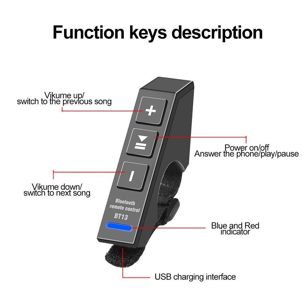 Kebidumei Motorcycle Bike Handlebar Remote Controller Wireless Bluetooth 5.0