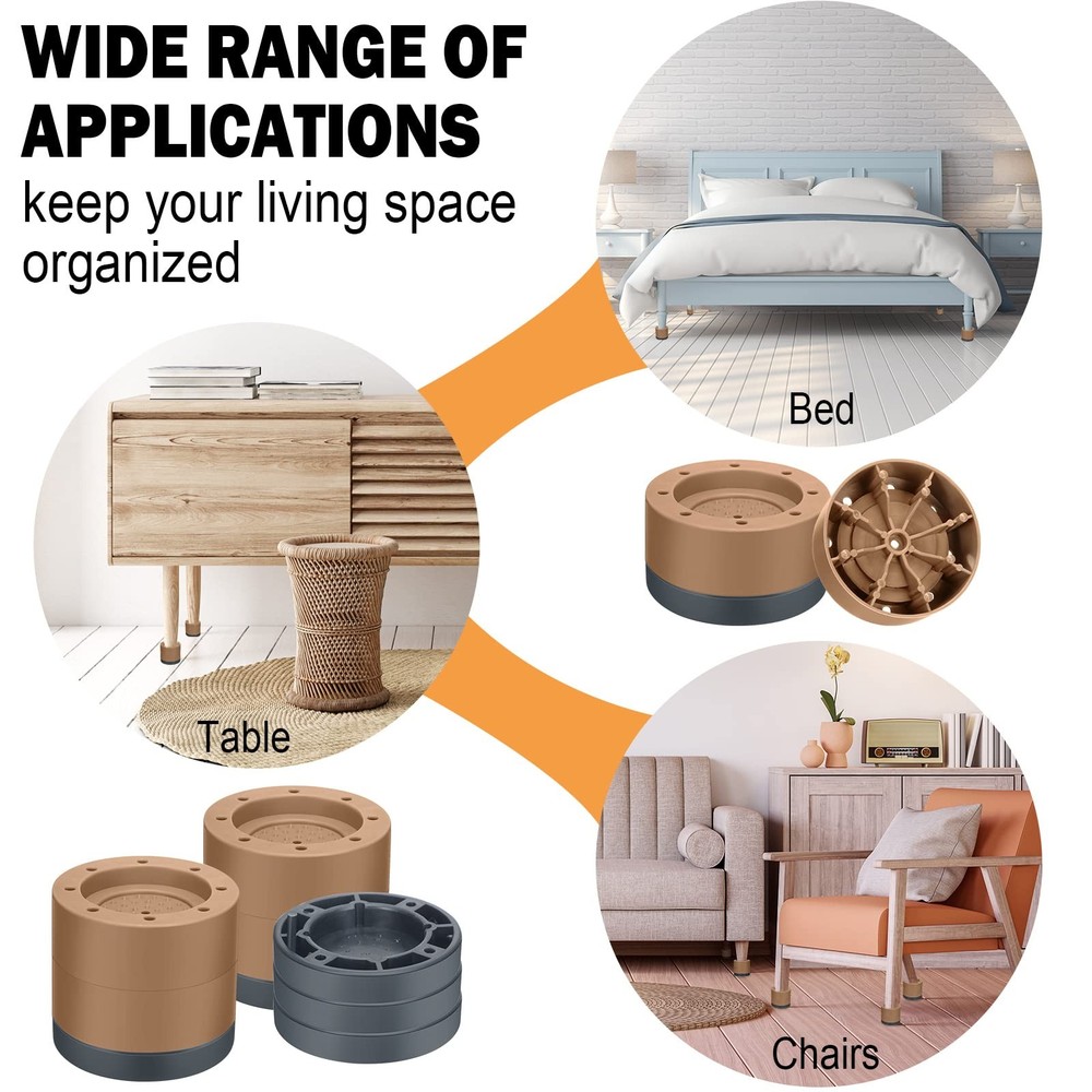 16 PCS Brown Adjustable Bed Risers, Stackable Lifts, 0.5 1 1.4 2.4 5.3