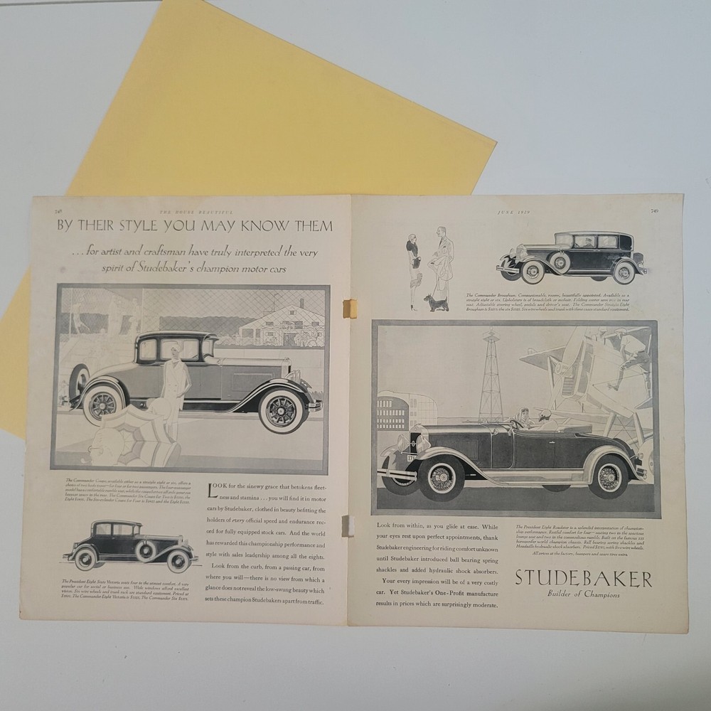 1929 Studebaker Builder of Champions AD Ephemera 2 Page Advertisement