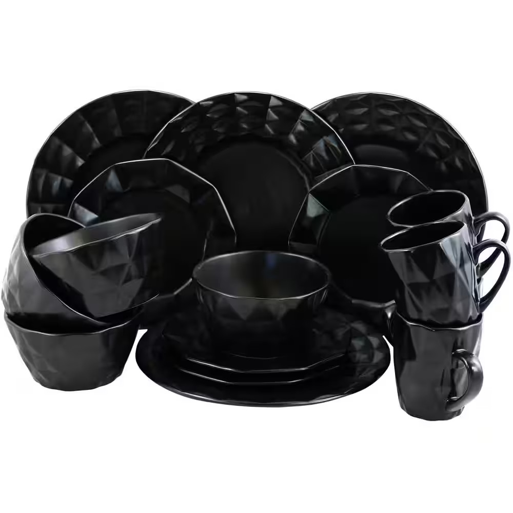 Retro Chic 16-Piece Modern Black Stone Dinnerware Set (Service for 4)