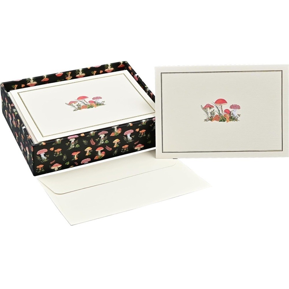 Mushrooms Note Cards | 14 Cards with Embellished Toadstools, NWT