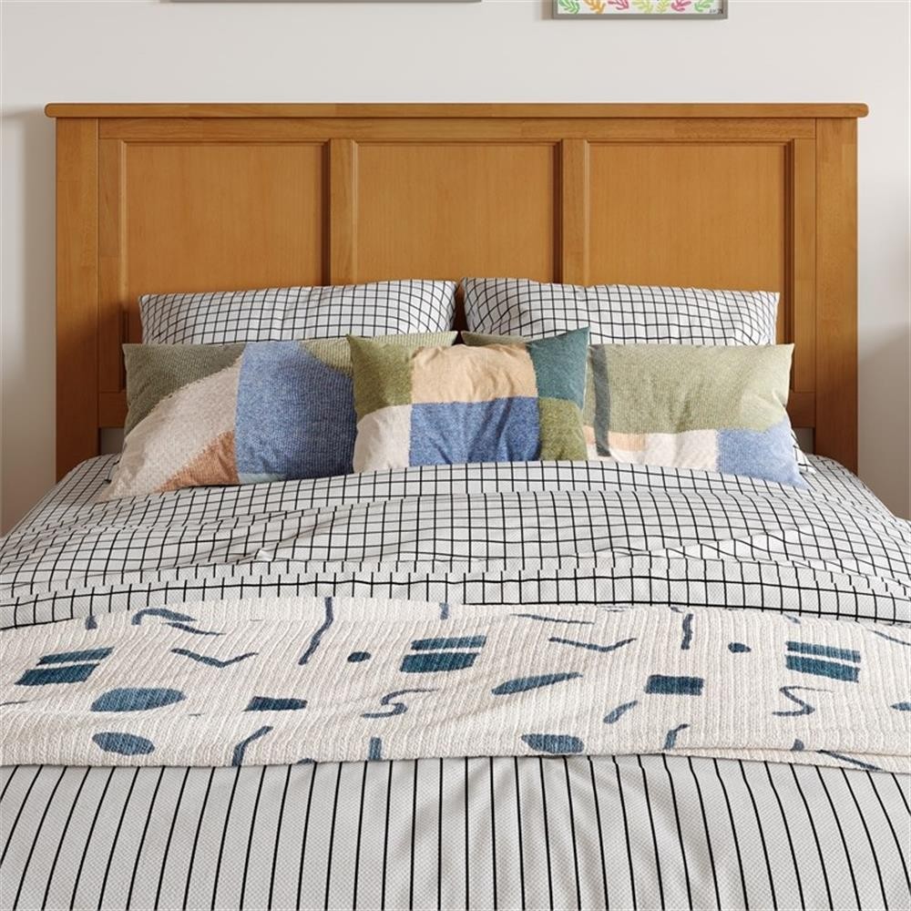 Pemberly Row Full Contemporary Solid Wood Panel Headboard in Light Toffee