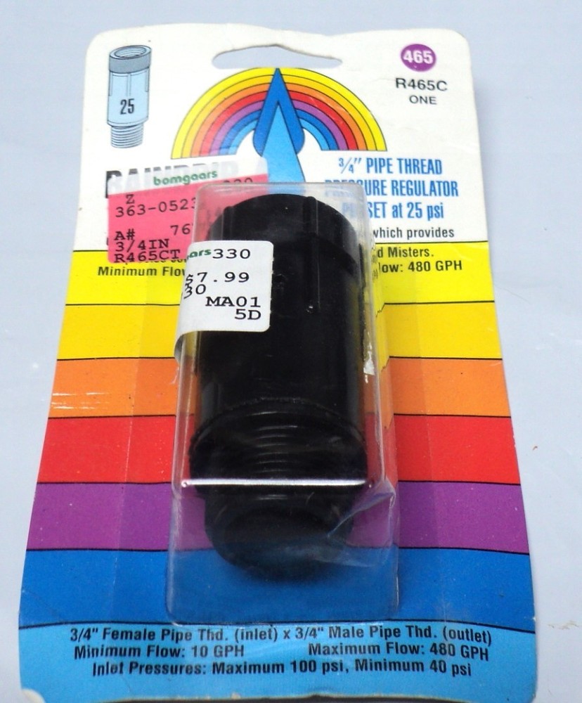 Raindrip R465C Pressure Regulator 25 PSI Plastic Black Pipe Thread Irrigation