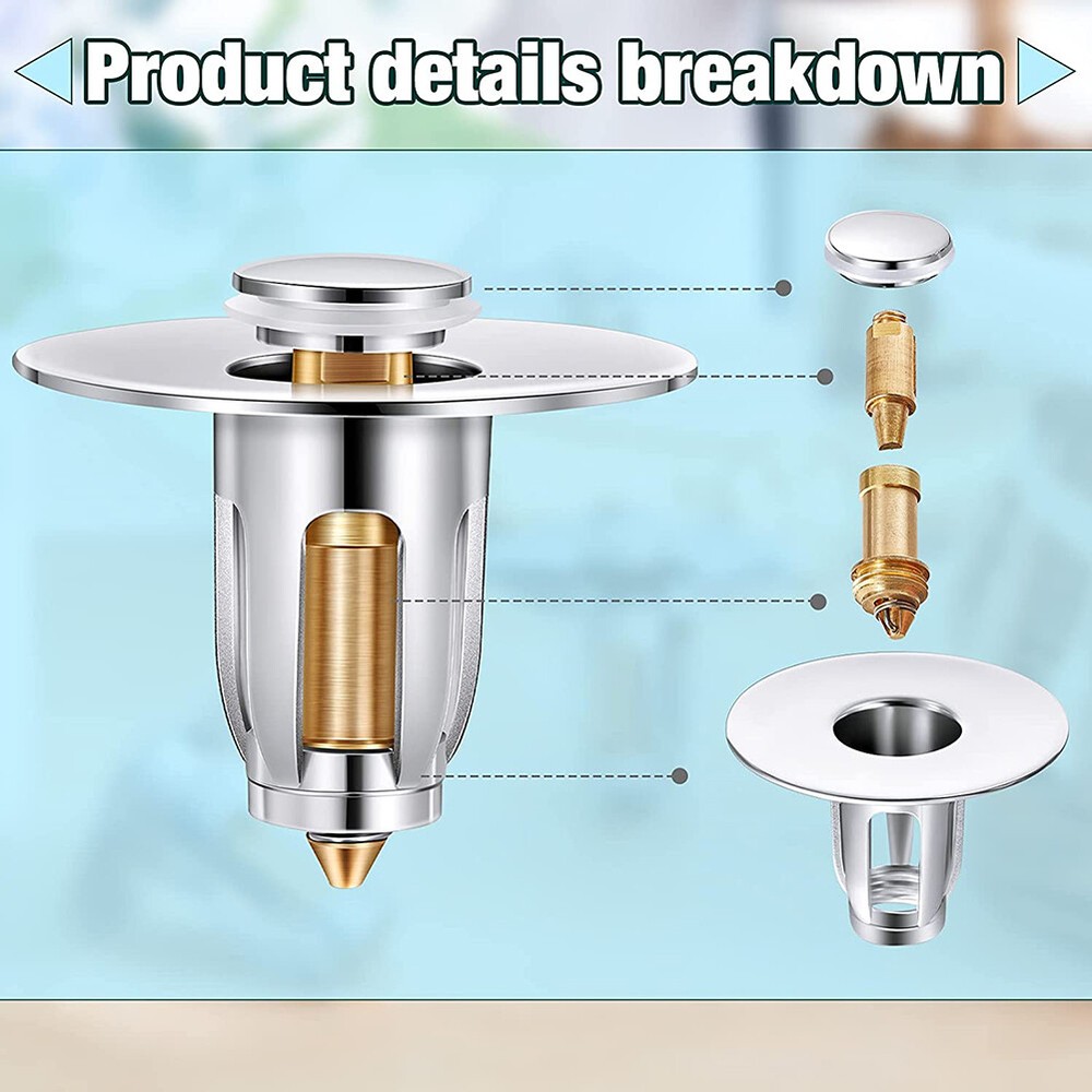 Universal Pop Up Drain Filter WashBasin Core Bounce Bathroom Sink Plug Stopper