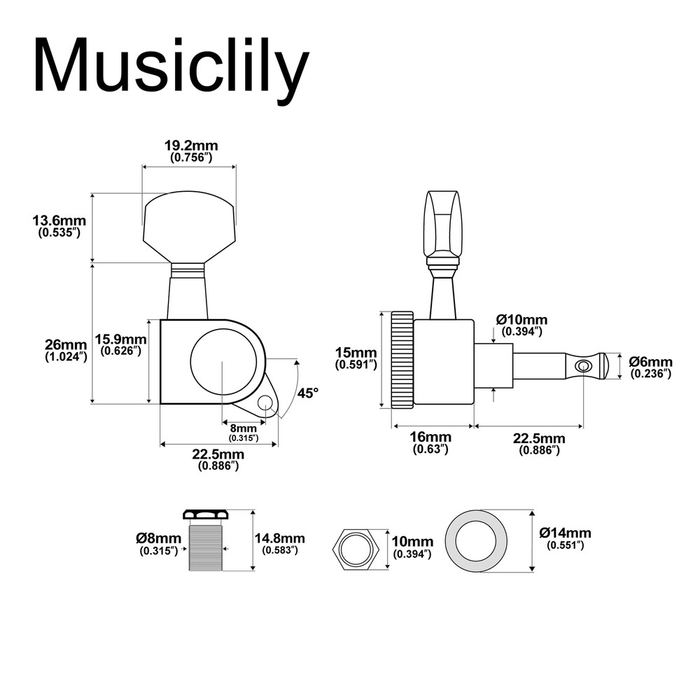 Musiclily Pro Chrome 6 Inline Sealed Locking Guitar Tuning Pegs Machine Head Set