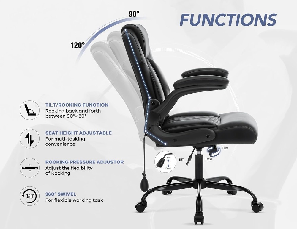 Office Chair with Adjustable Inflatable Lumbar Support,Leather Ergonomic Comput