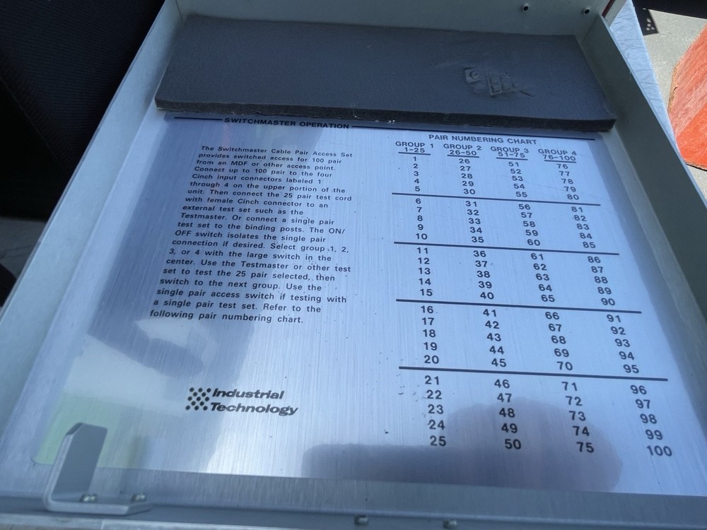 INDUSTRIAL TECHNOLOGY SWITCHMASTER 110A CABLE ACCESS SET SN:401