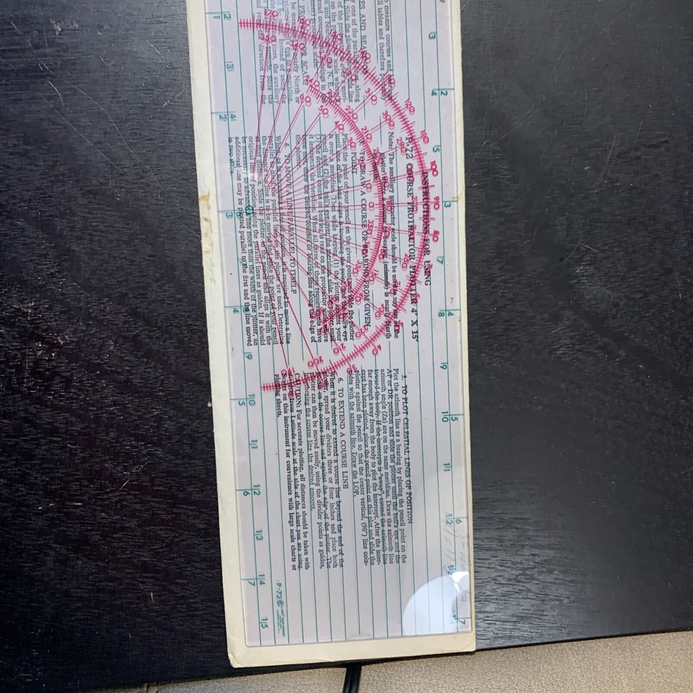 Vintage P-72 course protractor plotter 4" x 15" with instructions
