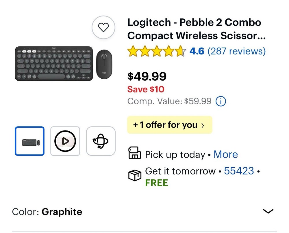 Logitech - Pebble 2 Combo Compact Wireless Scissor Keyboard and Mouse - Graphite