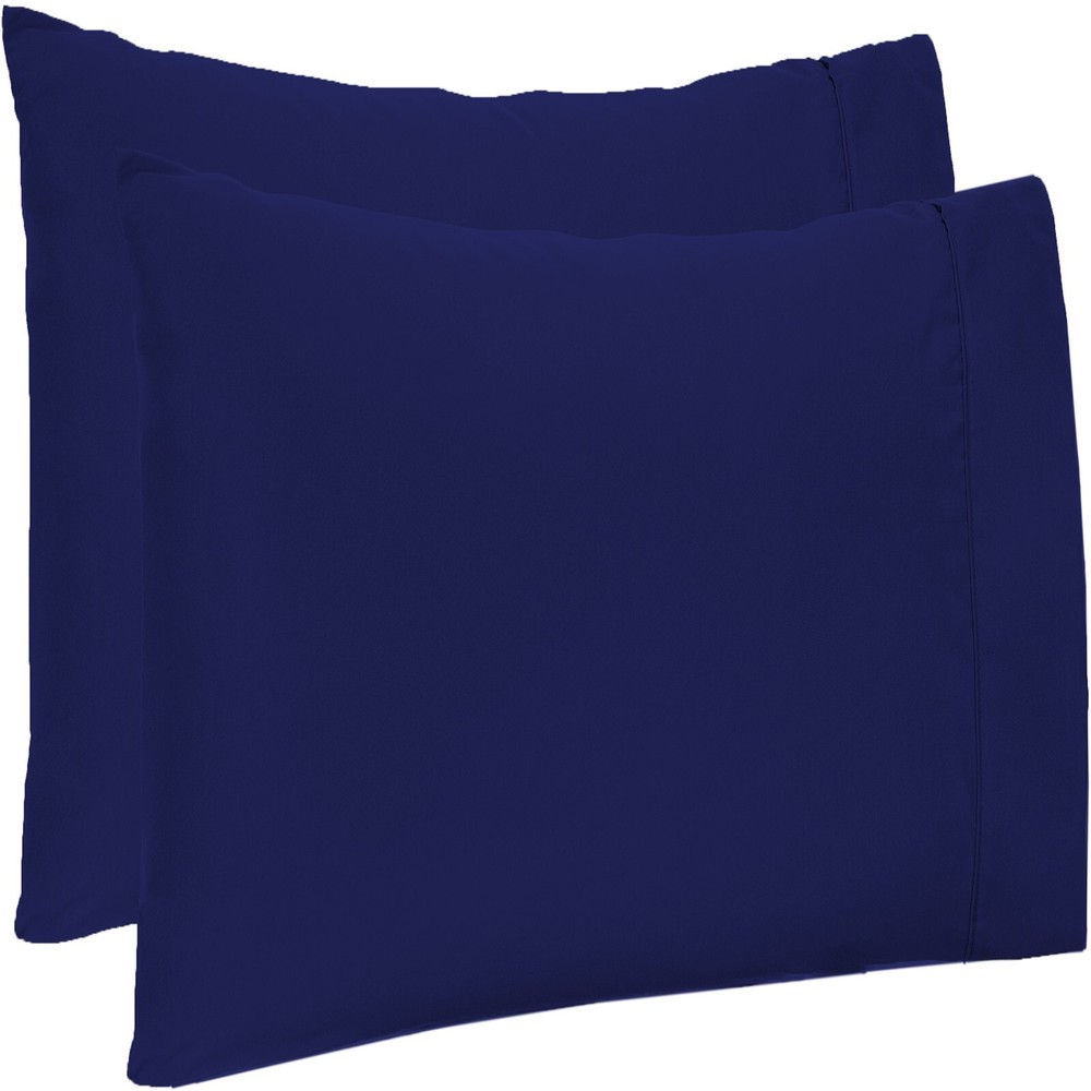 4 PCs Pillow Case Set 1200 TC Egyptian Cotton Navy Blue Solid Queen Size