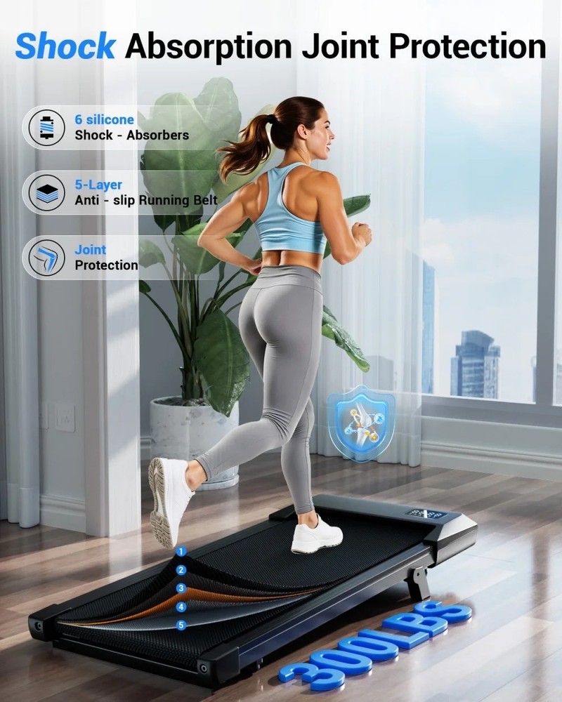 Foldable Under Desk Treadmill 2.5HP Walking Pad 300LBS LED Remote Quiet