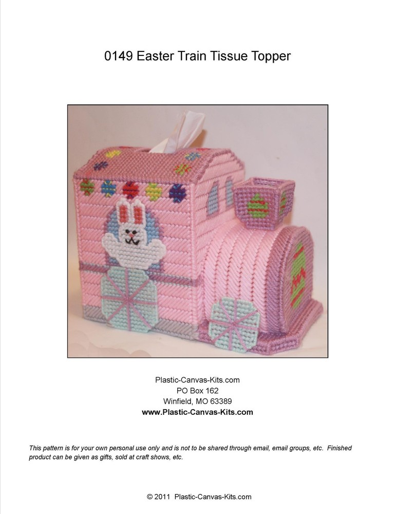 Easter Train Tissue Topper- Bunny- Tissue Topper-Plastic Canvas Pattern or Kit