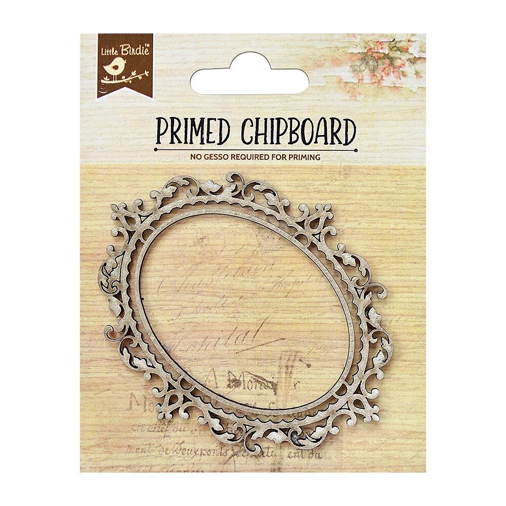 Little Birdie Laser Cut Primed Chipboard 1/Pkg-Oval Frame - 6 Pack