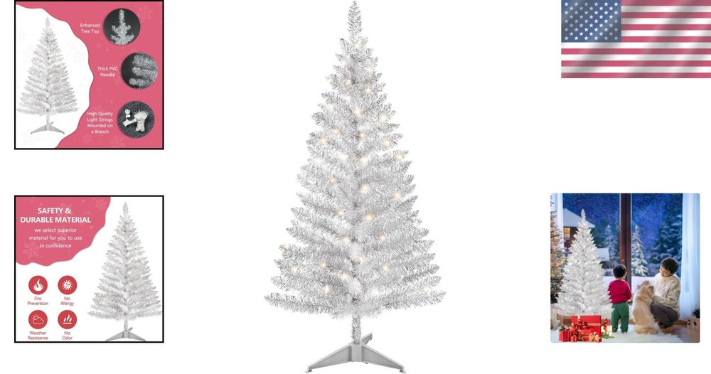 Stunning 4ft Artificial Silver Christmas Tree - Personalizable & Durable Décor