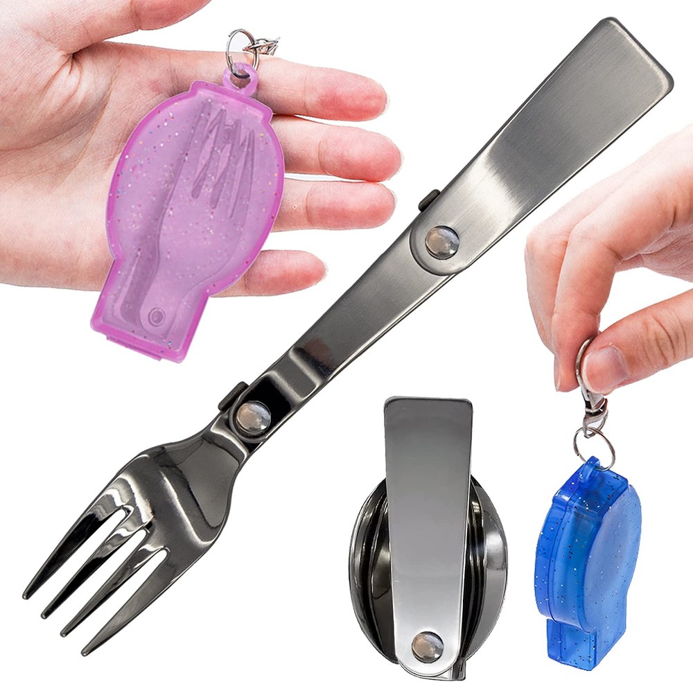 Foldable Fork and Spoon Set, Portable Folding Spoon and Fork Set with Two Pla...