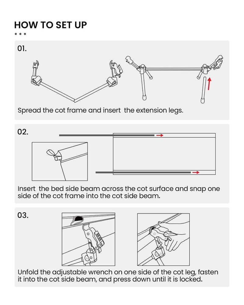SUPRANUBIS Camping Cot, Height Adjustable with Cot Leg Extenders, Strong