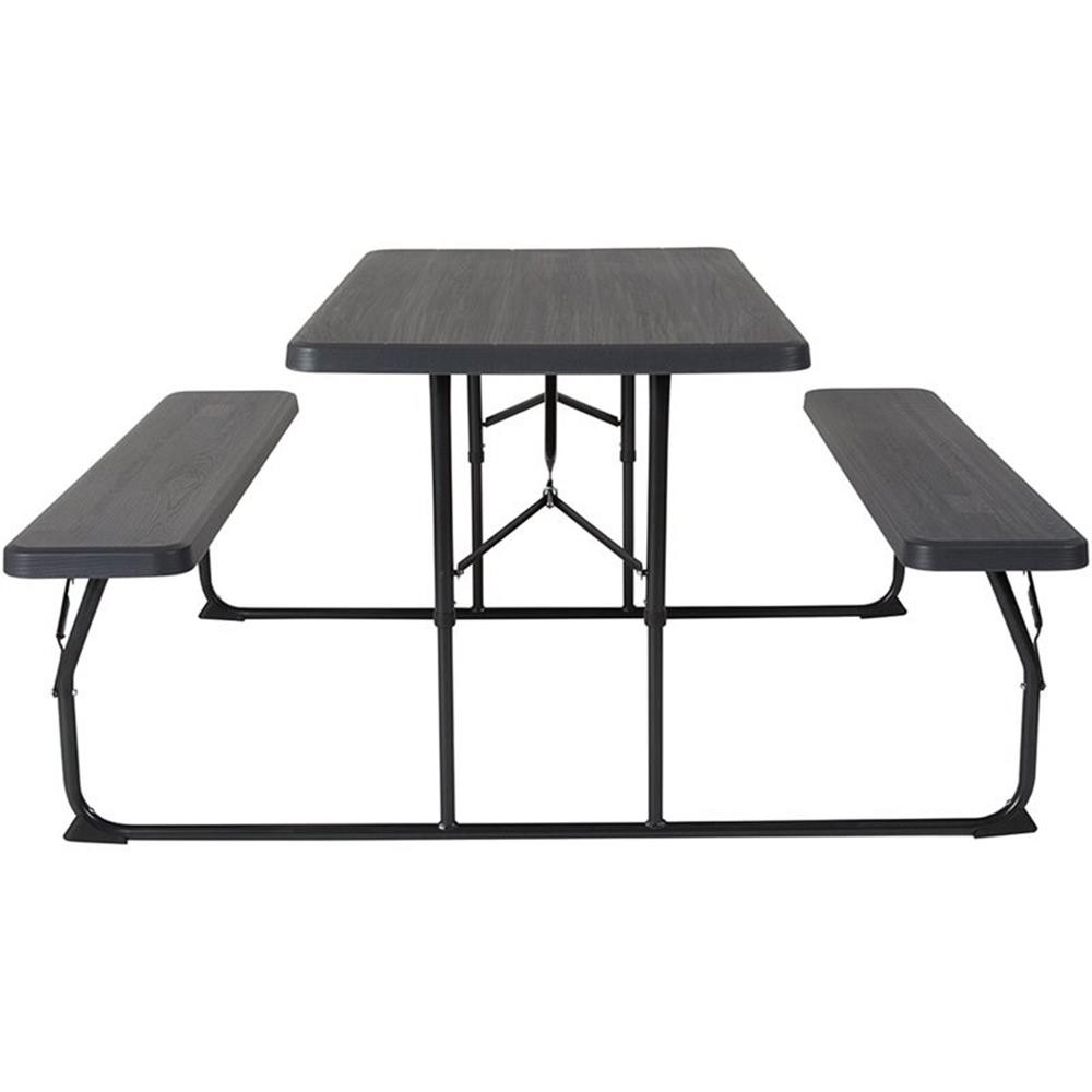 Bowery Hill Modern Folding Picnic Table with Bench in Charcoal