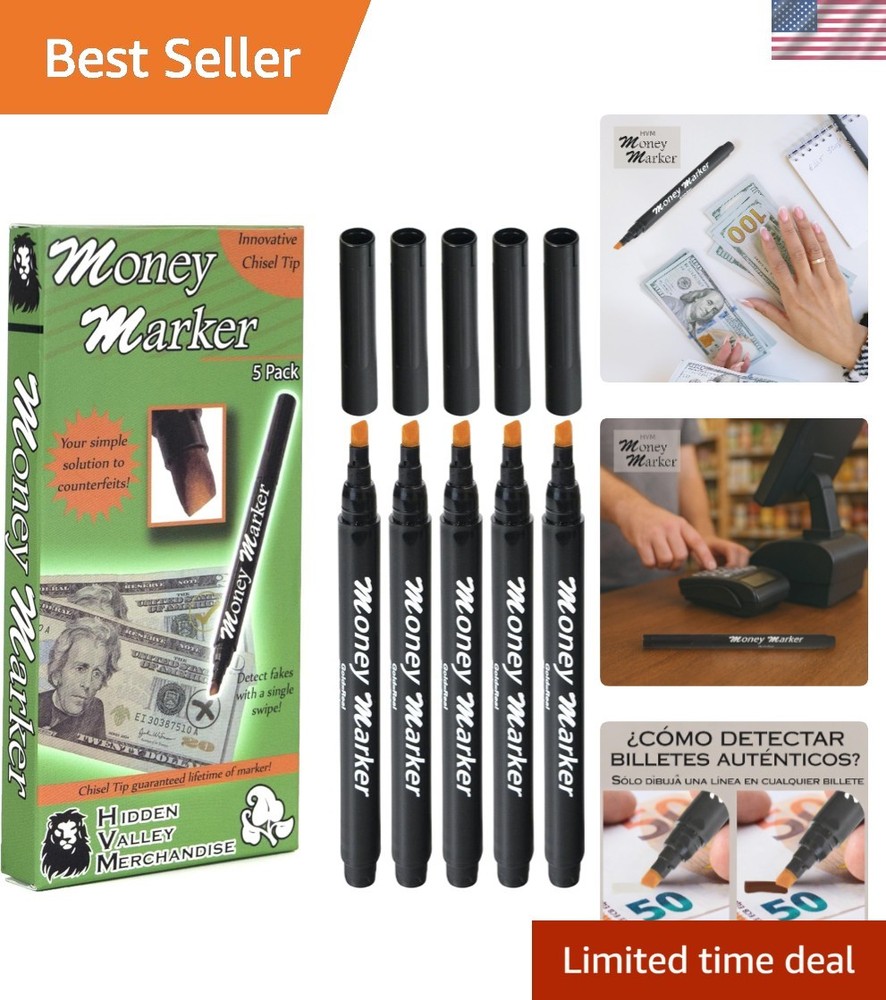 Compact 5-Pack Counterfeit Detector Pens - Chisel Tip for All Transaction Needs