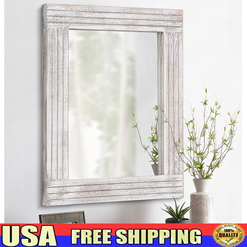 Wooden Rectangular Wall Mirror Elegant Design Sturdy Decorative Hanging Home New