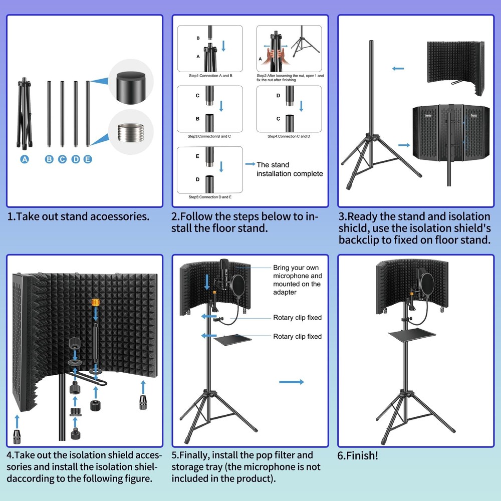 Microphone Isolation Shield with Pop Filter & Tripod Stand for Recording