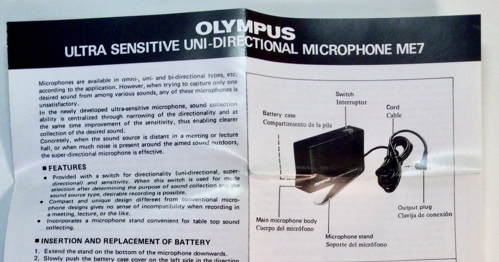 Olympus Ultra Sensitive Microphone ME 7 ~ Japan