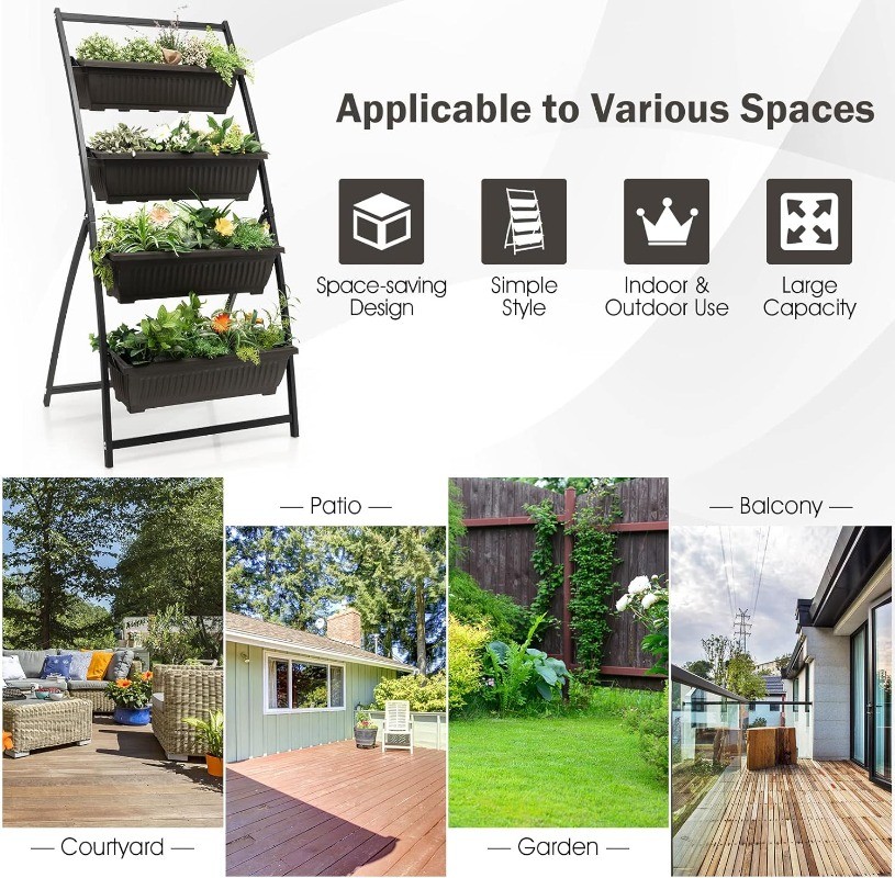 2Pcs 5.2FT Vertical Raised Garden Bed 4-Tier Elevated Planter Box W/4 Containers