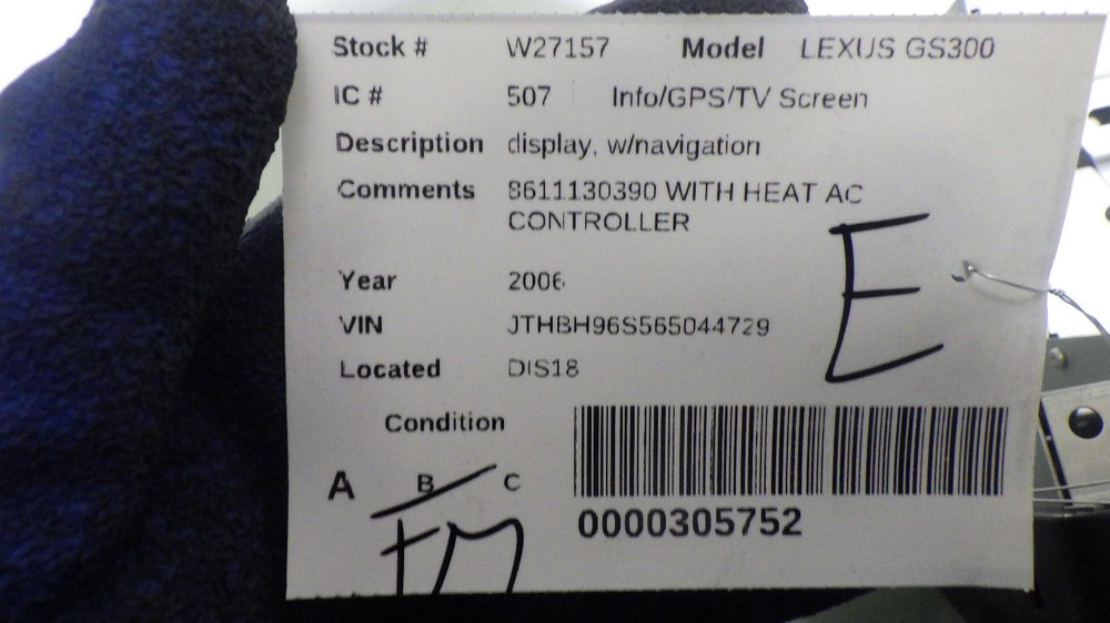 06 LEXUS GS300 Info Screen 86111-30390