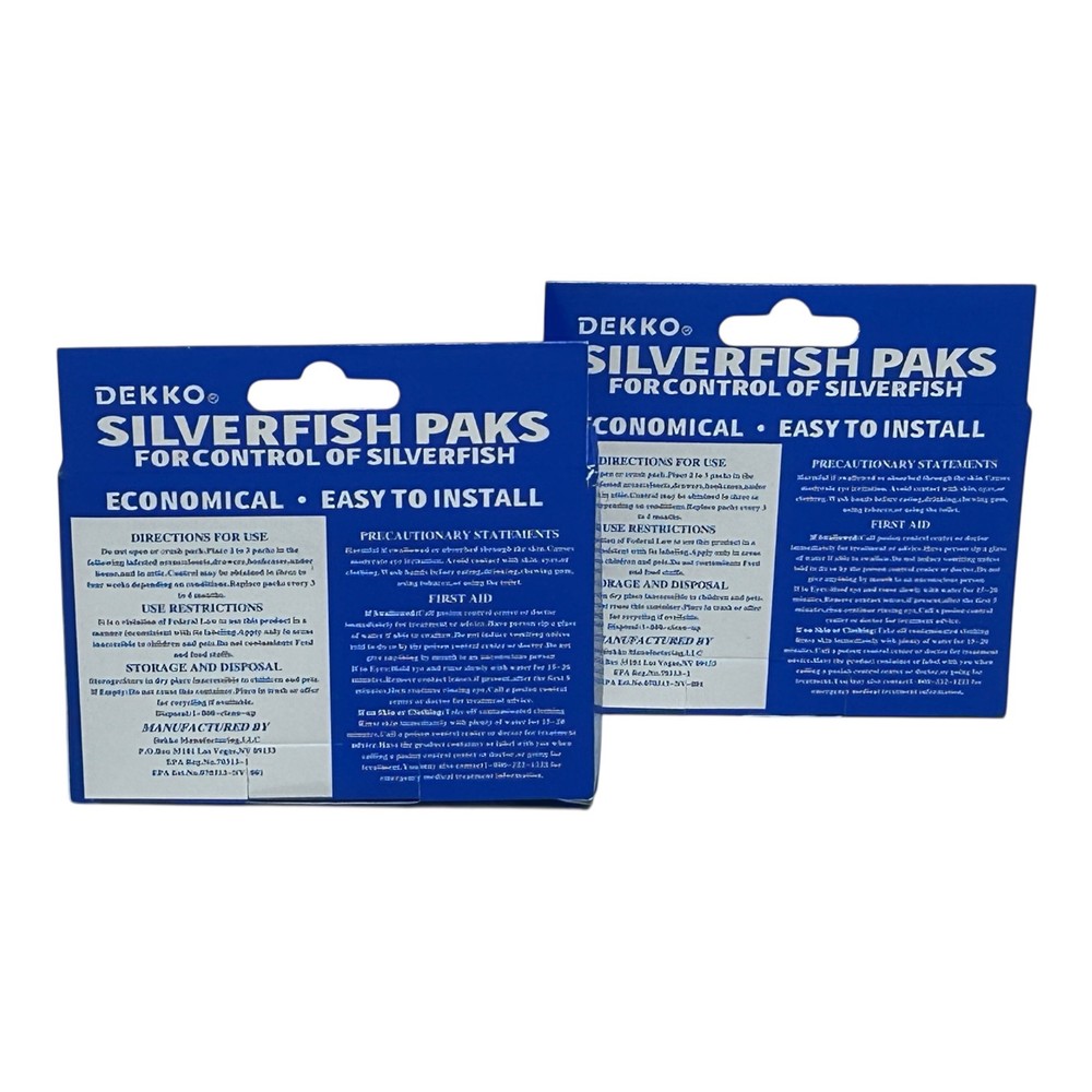 2 Boxes Dekko Silverfish Control Paks Pest Control Bait 48 PACKS