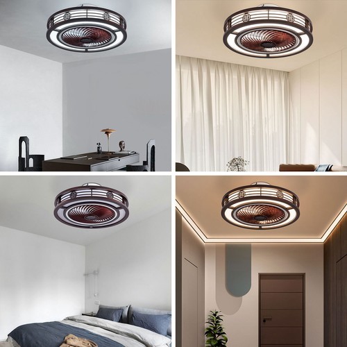20'' Ceiling Fans+Light,Flush Mount Fandelier +Remote, Dimmable/Wind Speed/Timer