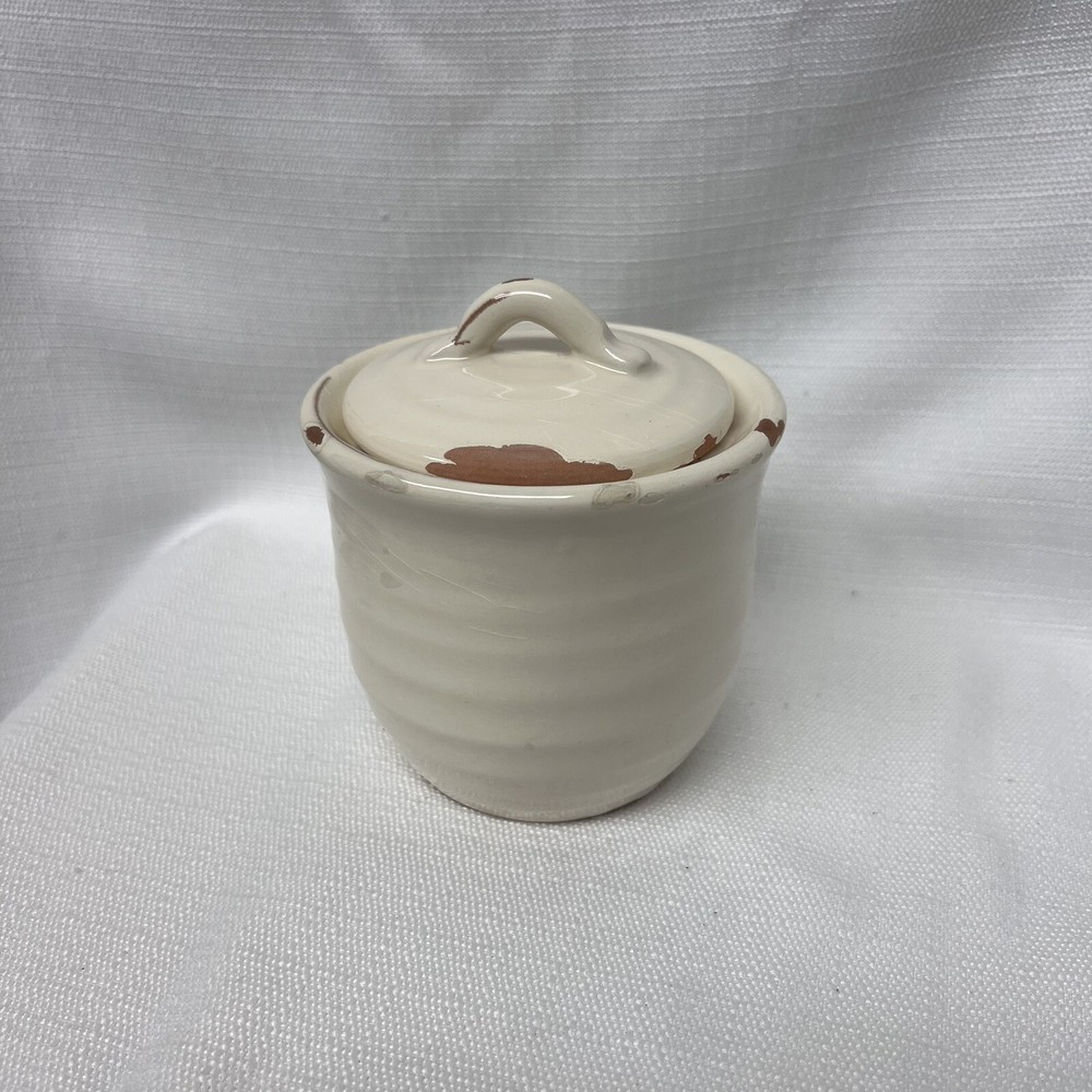 Pottery Barn Rustic Sugar Bowl Ivory Made In Italy