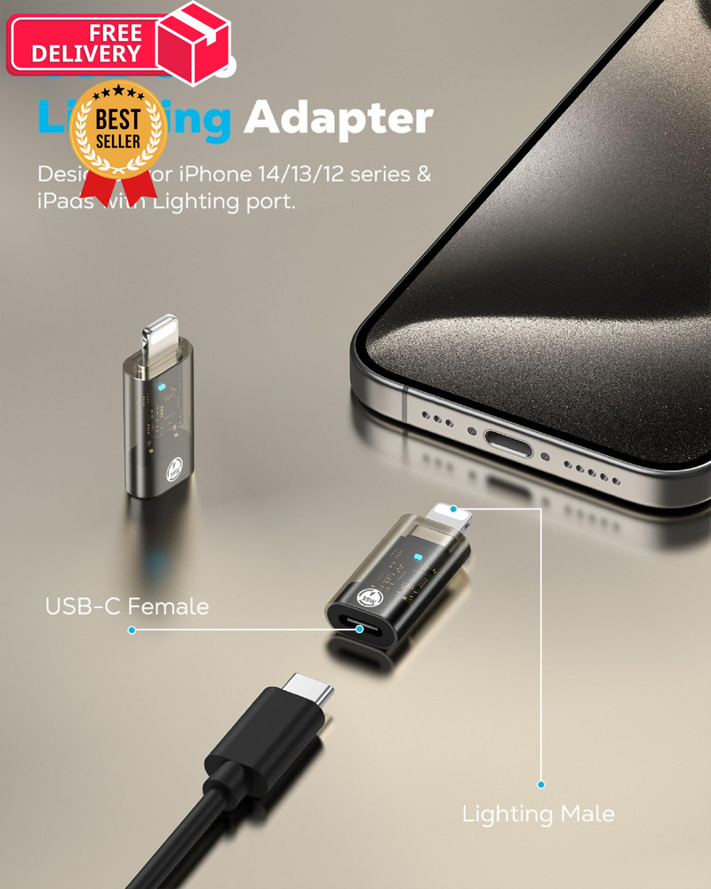 MoKo USB C to Lightning Adapter, Support 35W PD Fast Charging & Data Sync...