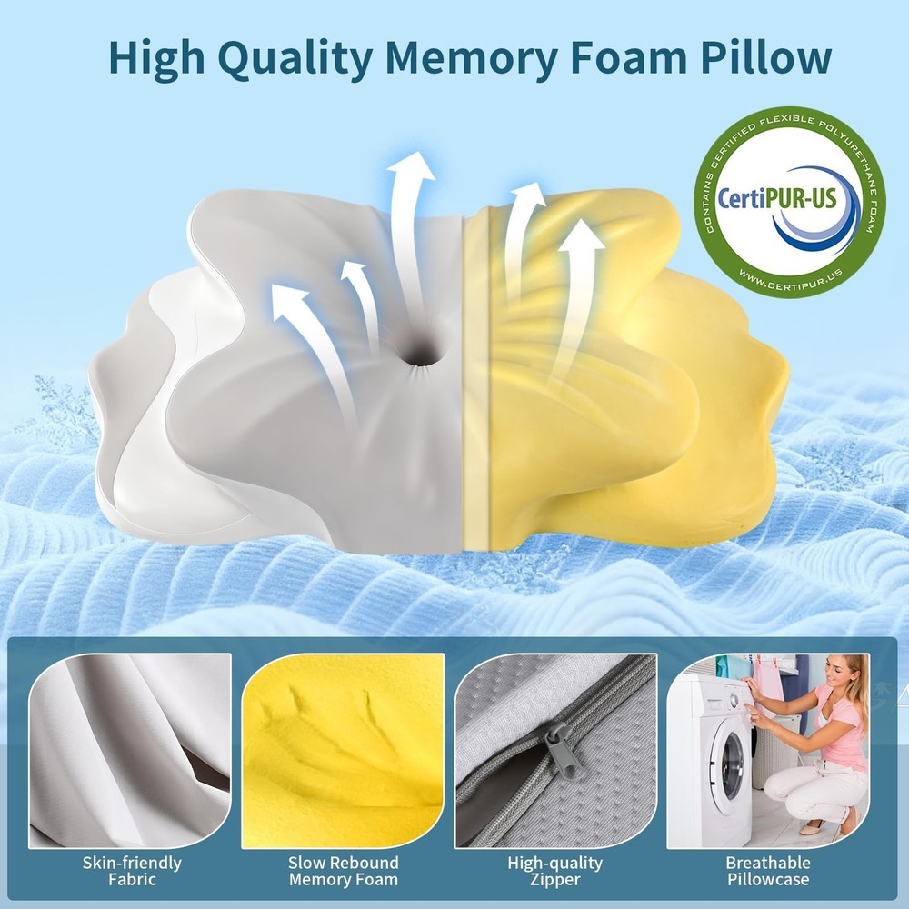 Cervical Neck Pillow - Neck Support Pillows for Sleeping, Contour Memory Foam...