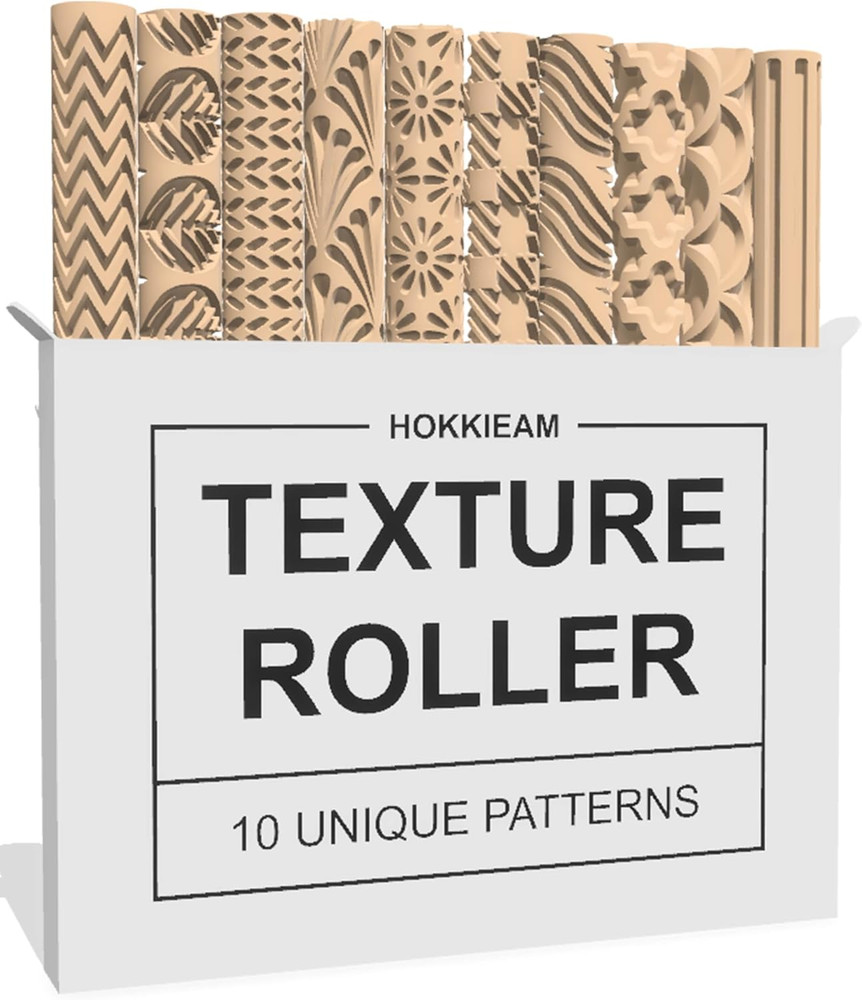 Clay Texture Rollers | 10-Pack Polymer Clay Texture Roller Set for Pottery & Cra