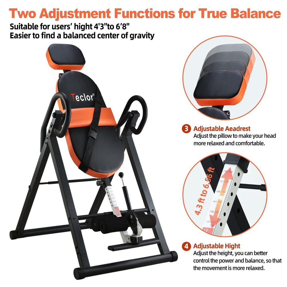 Teclor Inversion Table for Back Pain Relief, 350 lbs Capacity Basics, Orange