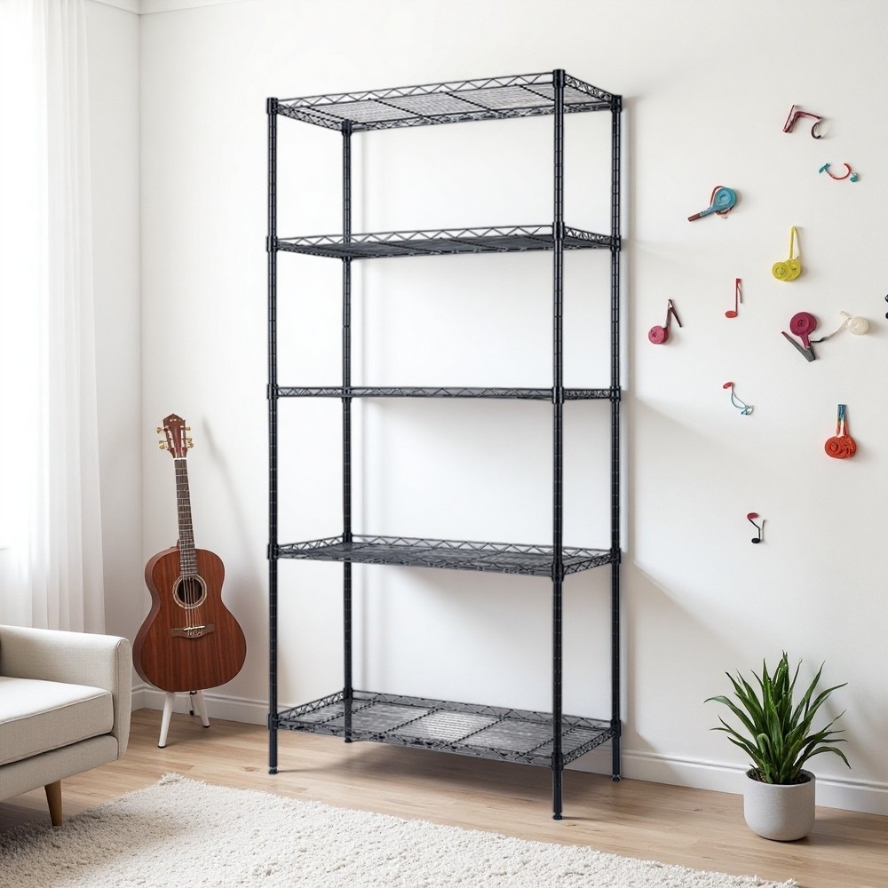 5-Tier Wire Shelving Unit - Adjustable, Black & Modular Kitchen Storage Rack