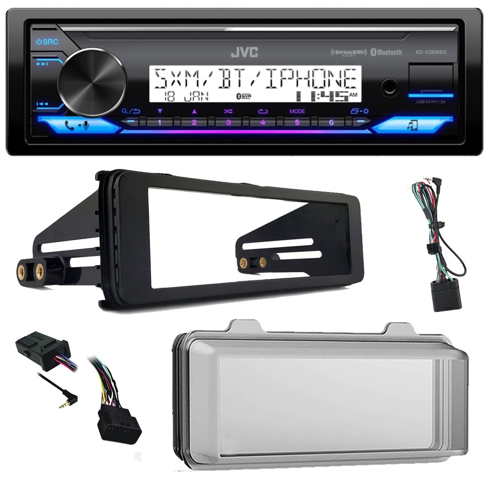 JVC Single DIN Marine Bluetooth Receiver, Install Kit, Cover, Handlebar Controls