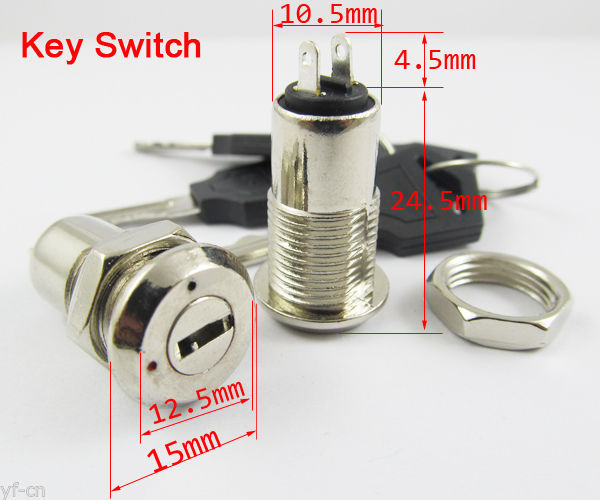 1pc Key Switch ON/OFF Lock Switch K3 with Plastic Handle 10.5x29mm