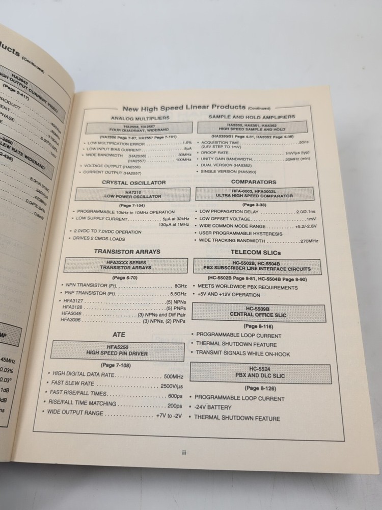 Electronics Book: Harris Semiconductor, Linear And Telecom Analog Signal 1993-94