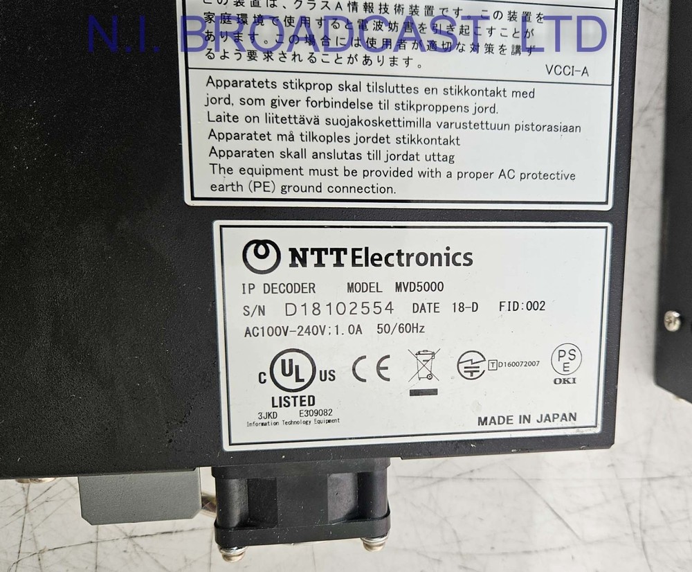 1x NTT IP mvd5000 decoder and 1x IP mve5000 encoder h.264 mpeg4