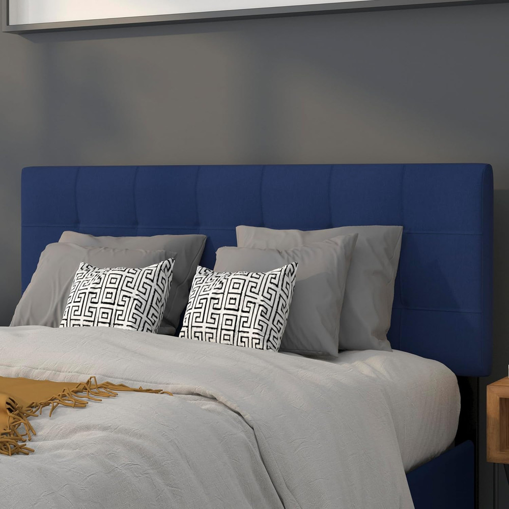 Quilted Tufted Upholstered Full Size Headboard in Navy Fabric