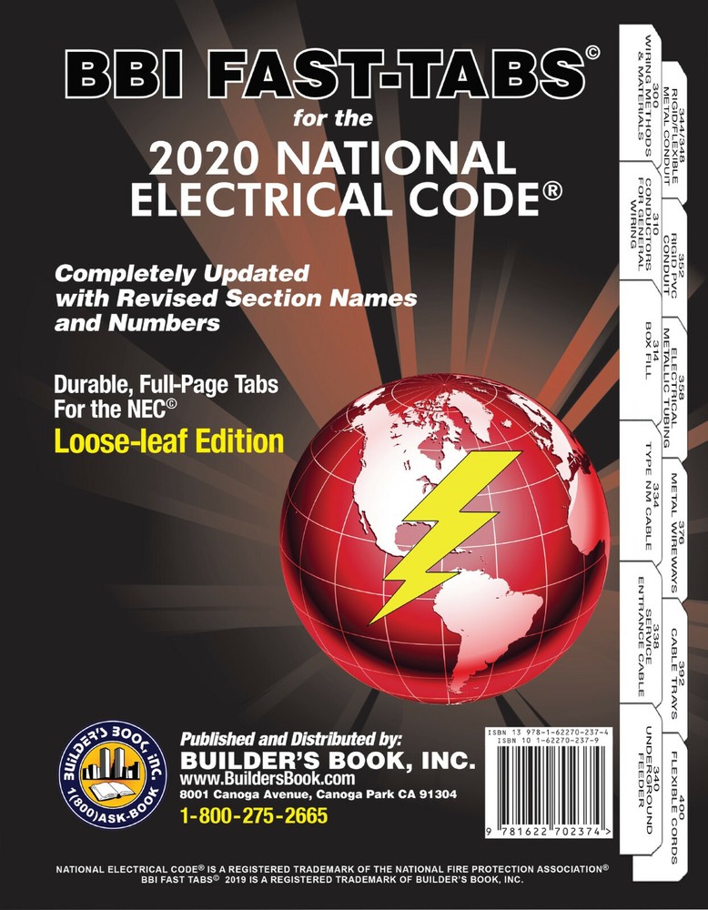 National Electrical Code (NEC) 2020 Loose-Leaf BBI Fast-Tabs INDEX TABS ONLY