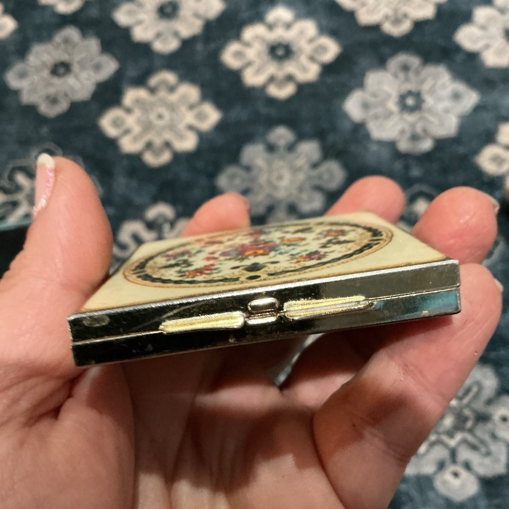 Vintage Compact Hinged Pill Box Mosaic Floral